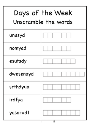 Days of the Week Worksheet