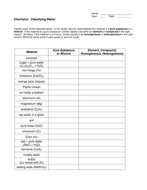 Classifying Matter Worksheet — Essential Grade 8 Science
