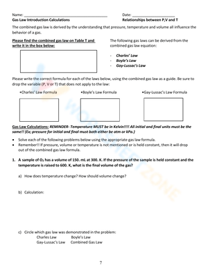 Gas Law Calculations Worksheet