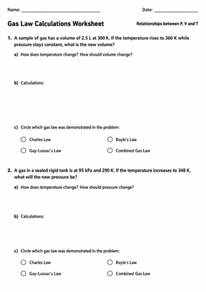 Gas Law Calculations Worksheet | Essential Chemistry
