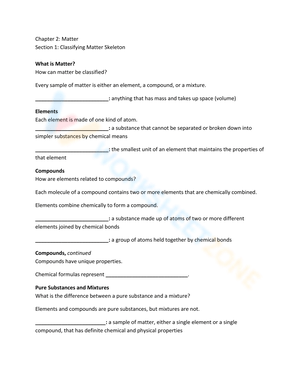 Classifying Matter Skeleton Worksheet