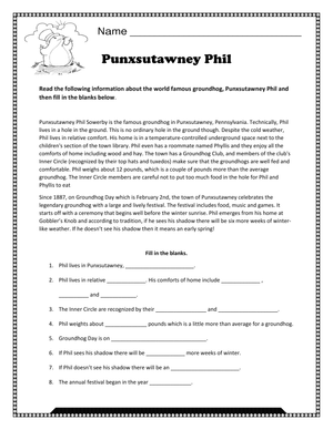 Punxsutawney Phil Worksheet