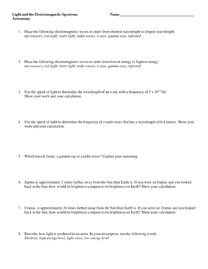 Essential Electromagnetic Spectrum Worksheet | Grade 9-12