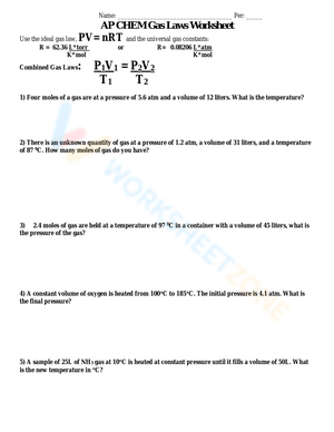 Ideal Gas Law Worksheet
