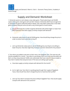 Supply and Demand Worksheet
