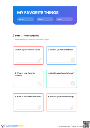 Worksheet About Favorite Things