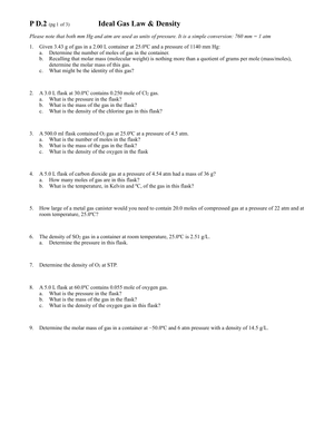 Ideal Gas Law and Density Practice Problems