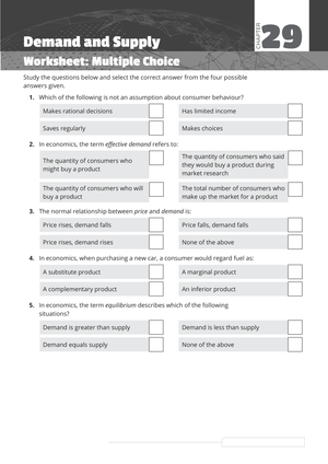 Analyzing Demand and Supply Worksheet