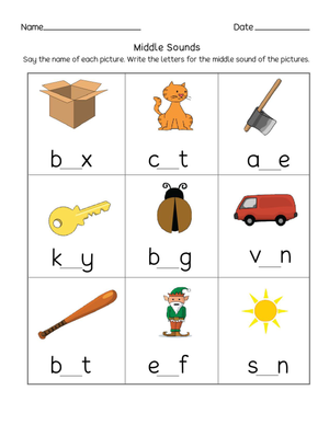 Identifying Middle Sounds Phonics Worksheet