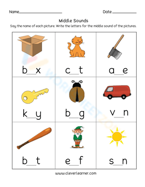 Identifying Middle Sounds Phonics Worksheet