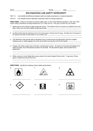 Recognizing Lab Safety Measures Worksheet