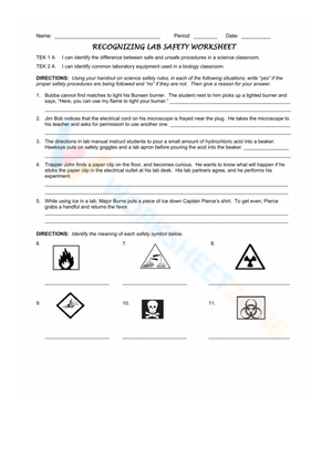 Recognizing Lab Safety Measures Worksheet