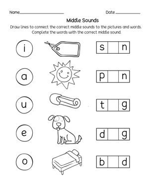 Phonetic Awareness: Middle Sounds Practice