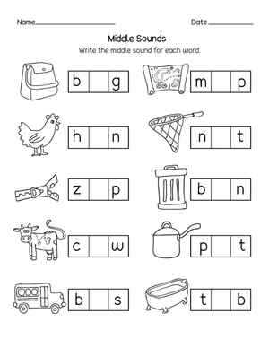 Middle Sounds Identification Worksheet