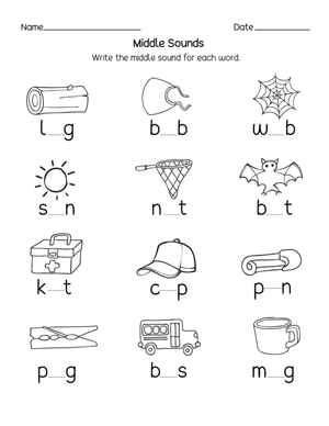 Early Learning: Middle Sounds Worksheet