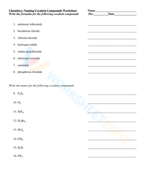 Naming Covalent Compounds Worksheet