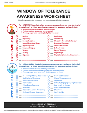 Understanding Your Window of Tolerance Worksheet