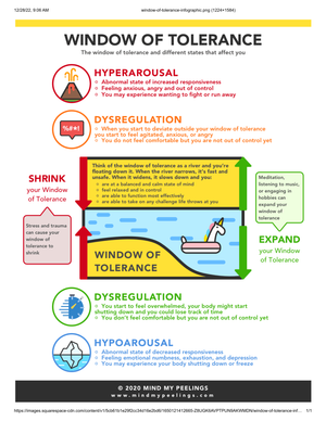 The Window of Tolerance Worksheet