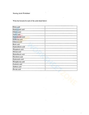 Naming Acids Worksheet
