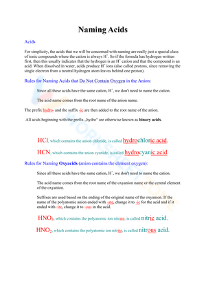 Naming Acids Worksheet with Rules for Acid Naming