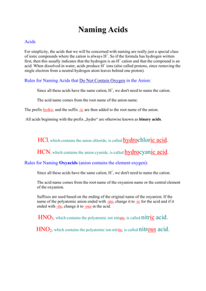 Naming Acids Worksheet with Rules for Acid Naming