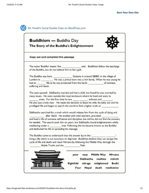 Buddha Day Worksheet