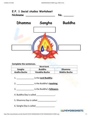 Buddhism Activities Worksheet