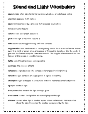 Sound and Light Vocabulary