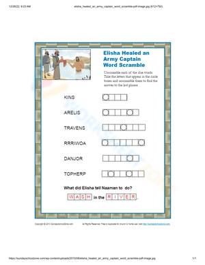 Naaman Word Scramble Worksheet