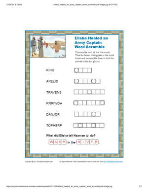 Naaman Word Scramble Worksheet