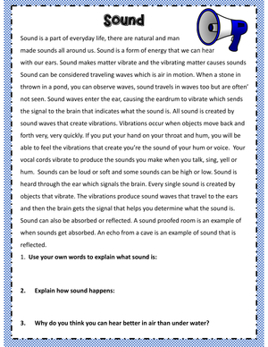 Essential Sound Energy Worksheet | Grade 3 Science