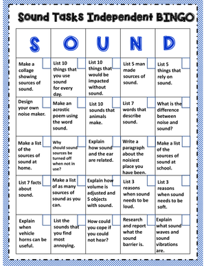 Sound Tasks Bingo Worksheet