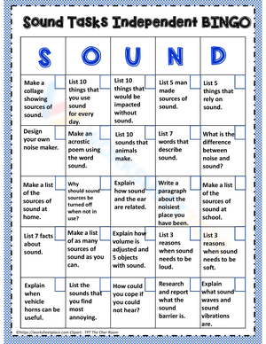 Sound Tasks Bingo Worksheet