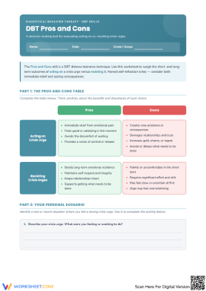 Worksheet: DBT Pros and Cons