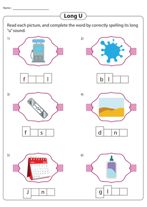 Long U Vowel Worksheet | Printable Grade 1 Phonics