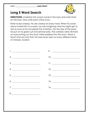 Long E Word Search Puzzle