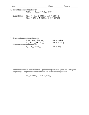 Honors Chemistry: Hess's Law Problems