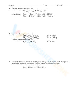 Honors Chemistry: Hess's Law Problems