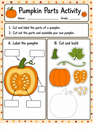 Printable Pumpkin Parts Worksheet (3 Levels) | Grade 4