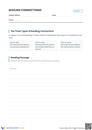 Making Connections Reading Worksheet | Grade 6-7 Printable