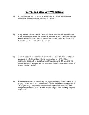 Solve Problems with Combined Gas Law Worksheet