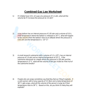Solve Problems with Combined Gas Law Worksheet