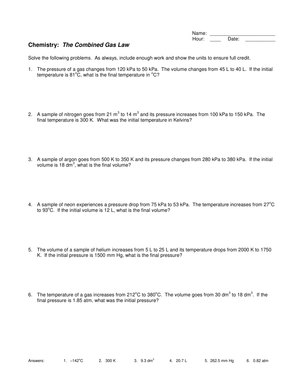 Chemistry: Combined Gas Law Practice