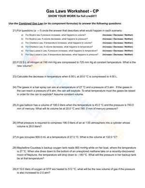 Practice with Gas Laws Worksheet