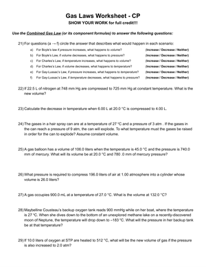 Practice with Gas Laws Worksheet
