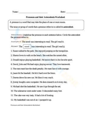 Practice Pronouns and Antecedents