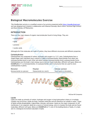 Macromolecules Exercise: Chemistry