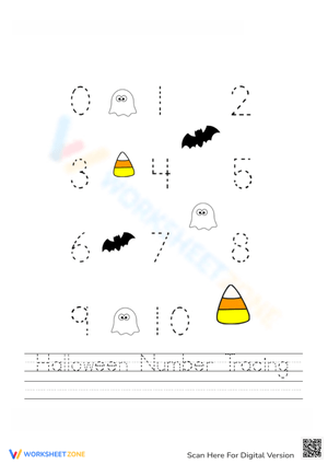 Number Tracing Worksheet - Halloween Theme