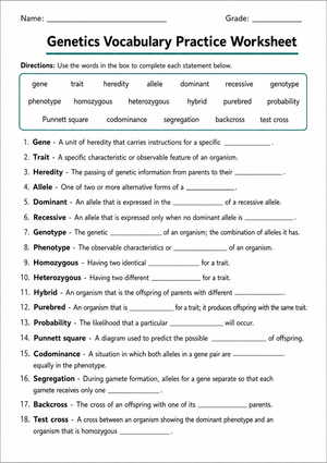 Genetics Vocabulary Worksheet (3 Levels) | Grade 7 Ready