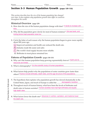 Analyzing Human Population Growth Worksheet
